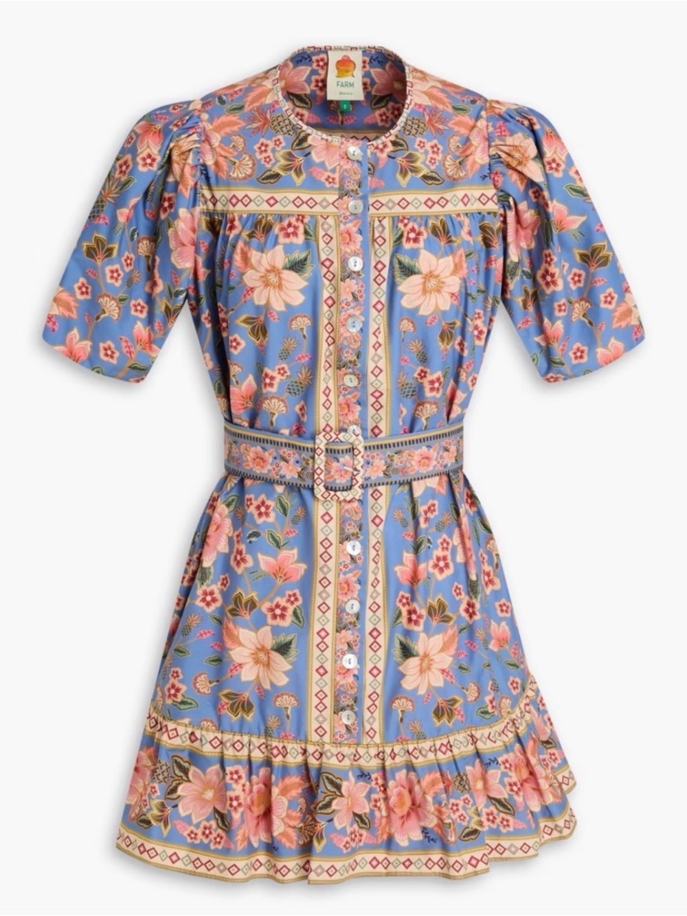 FARM RIO Superbloom Tapestry Blue Floral Minidress- XS Like New